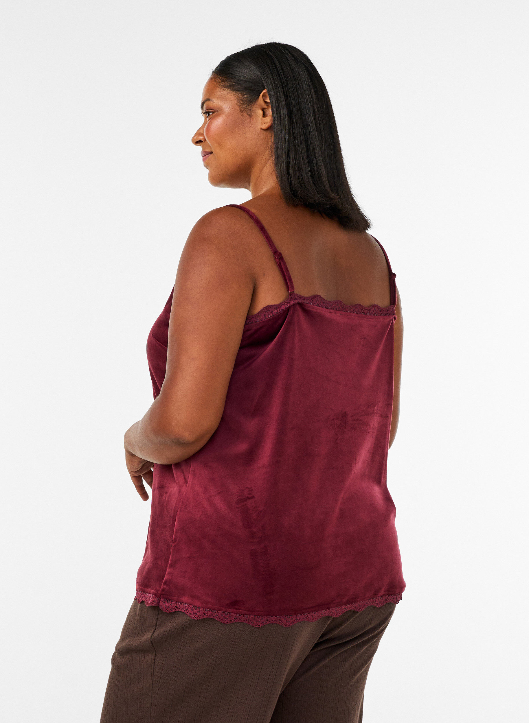 ZizziVelour top met kanten rand, Rood, Model image number 2