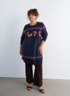 Korte gebreide jurk met kerstmotief, Blauw, Model image number 1