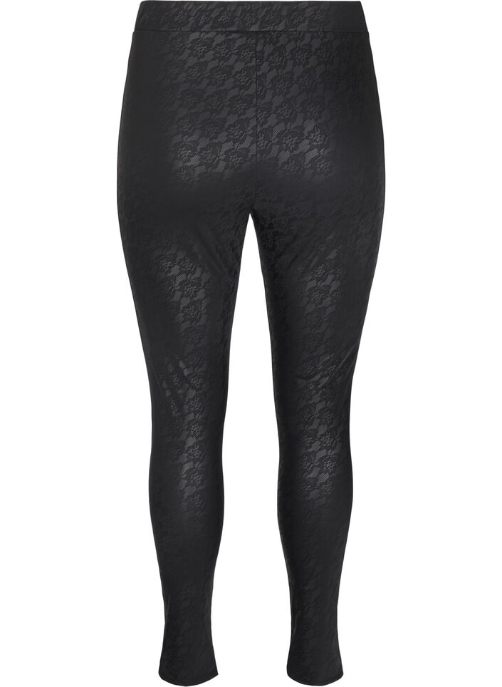 Imitatieleer legging met kantstructuur, Zwart, Packshot image number 1