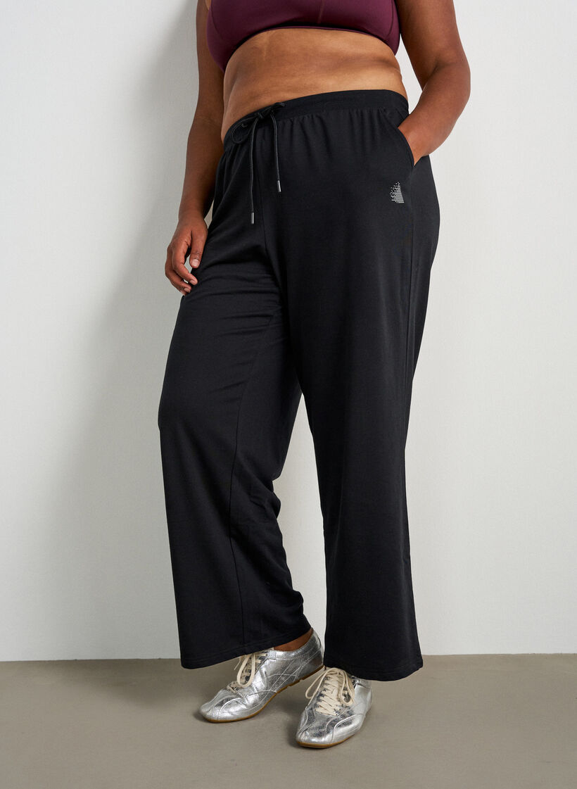 Trainingsbroek met wijde pijpen en hoge taille, Zwart, Model image number 2