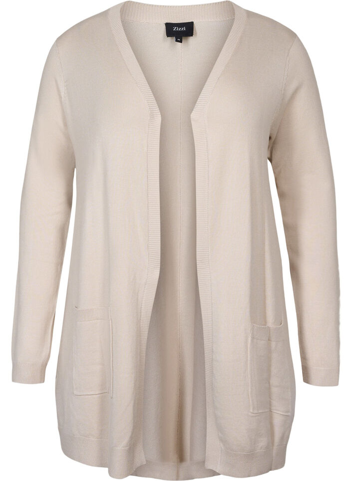 Long cardigan tricot&eacute; dans un m&eacute;lange de viscose, Beige, Packshot image number 0