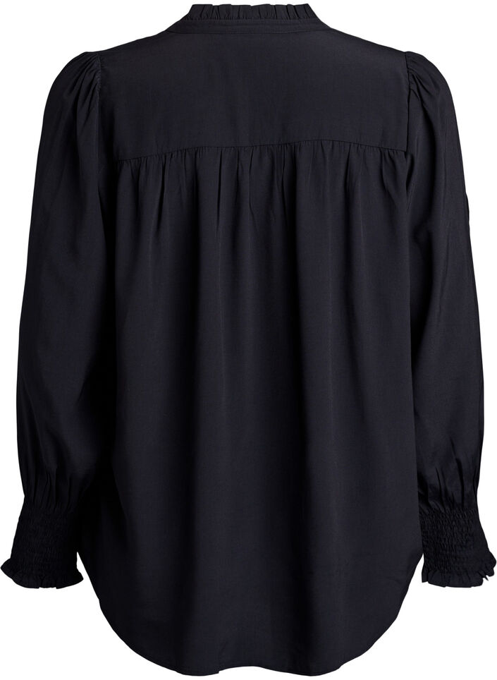 Blouse avec col &agrave; volants et fronces, Noir, Packshot image number 1