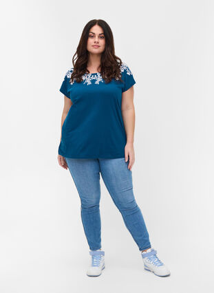 T-shirt en coton avec détails imprimés, Poseidon Mel Feather, Model image number 2