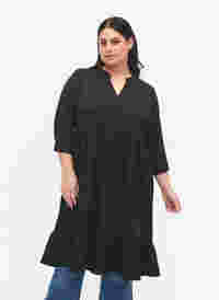Effen midi jurk met 3/4-mouwen, Black, Model