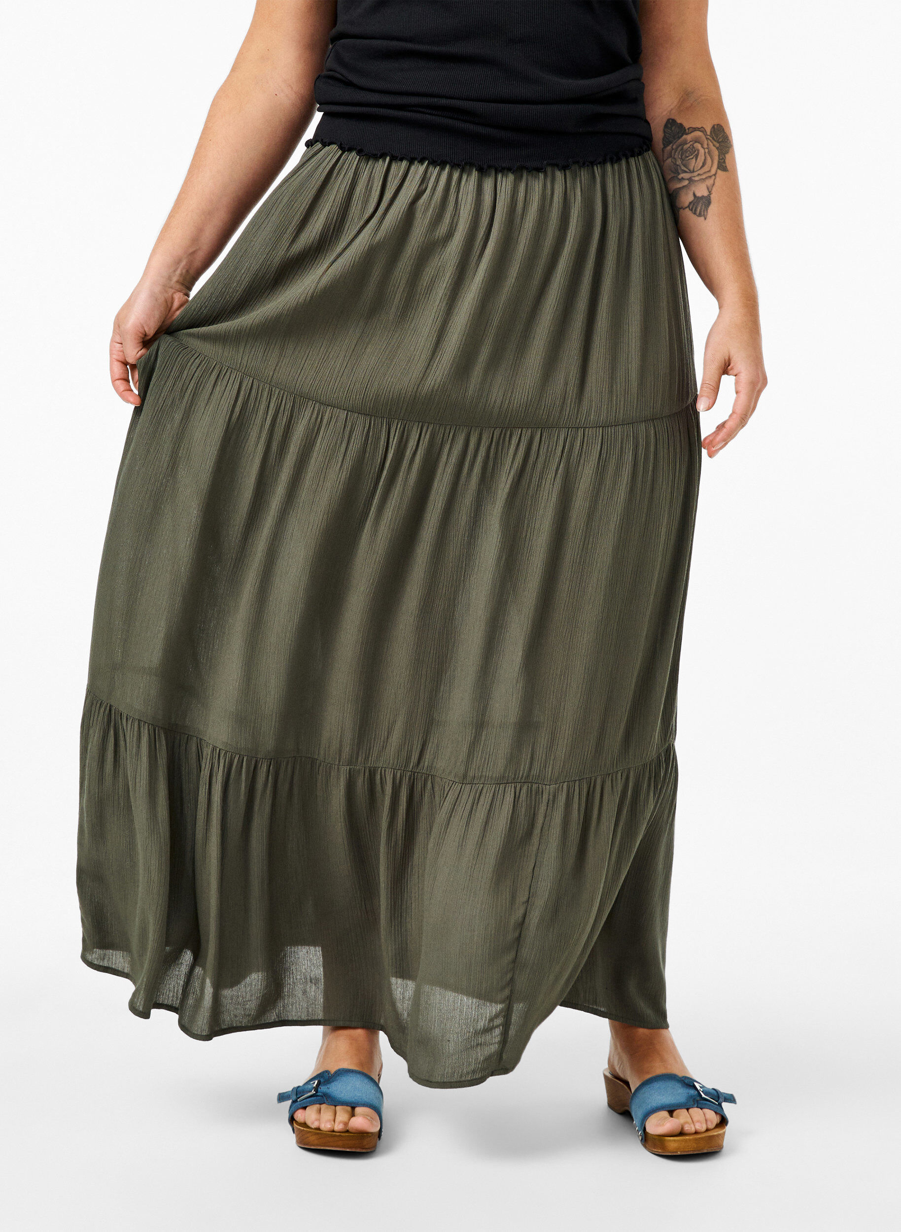 ZizziJupe longue &agrave; taille &eacute;lastiqu&eacute;e, Vert, Model image number 2