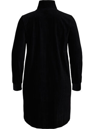 Velours jurk met hoge hals en ritssluiting, Black, Packshot image number 1