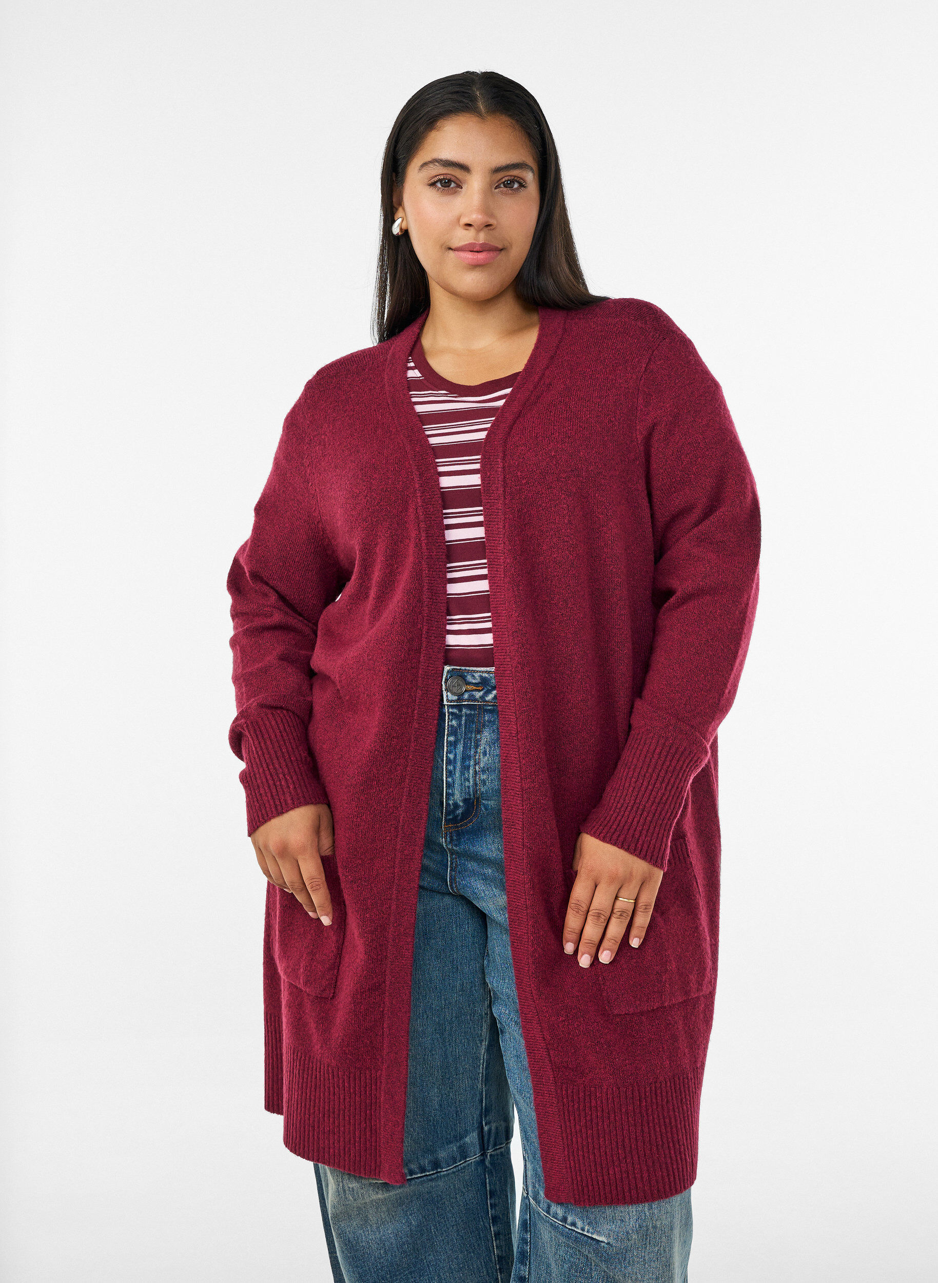 Cardigan en tricot c&ocirc;tel&eacute; avec poches, Bordeaux, Model