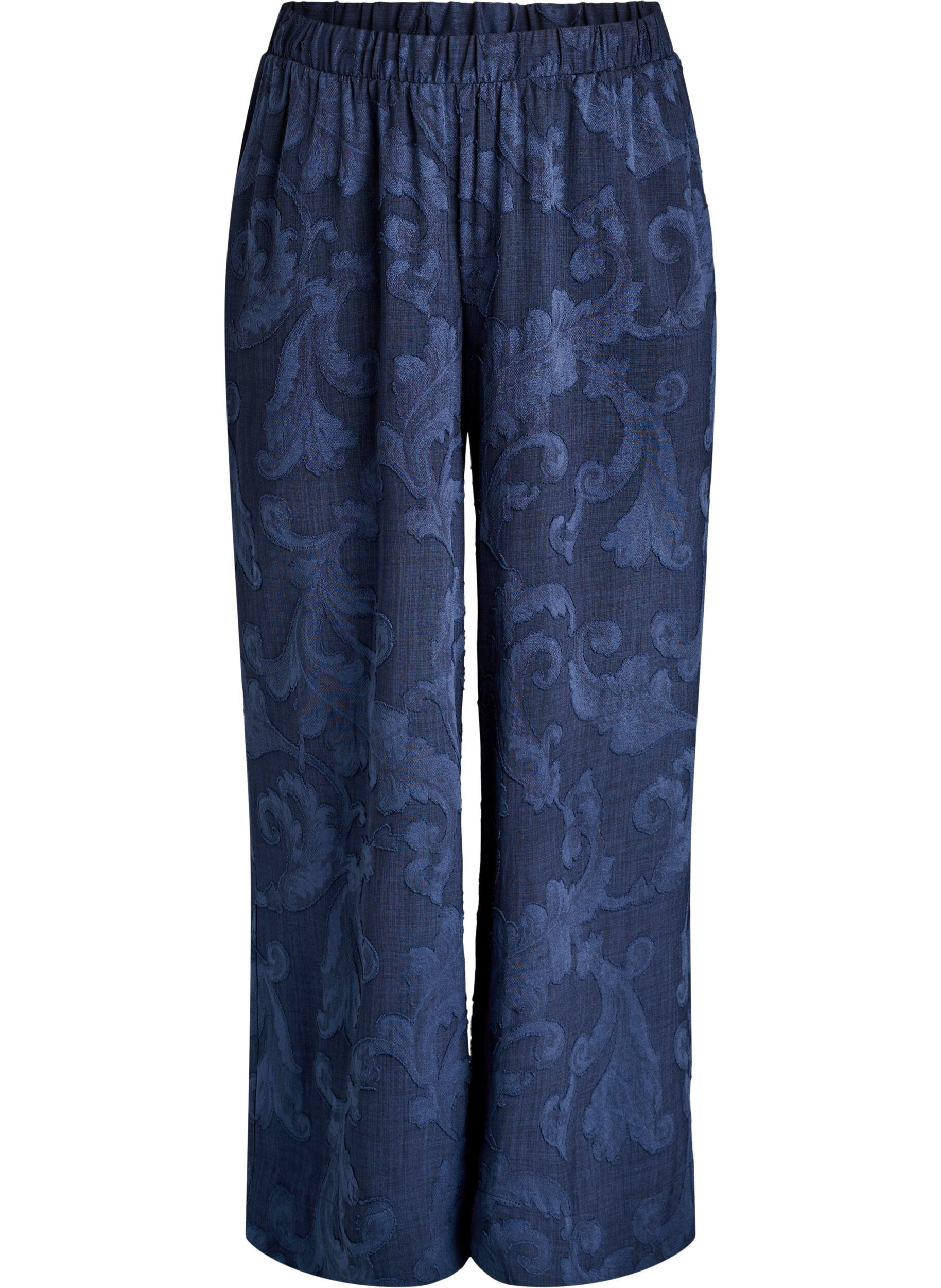 Zizzi Pantalon ample avec un motif textur&eacute; ton sur ton, Bleu, Packshot image number 0