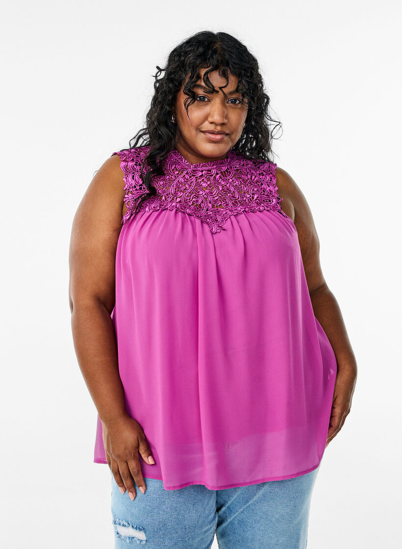 Haut de fête sans manches avec crochet, Violet, Model image number 0