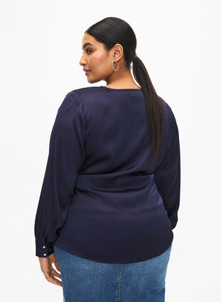Feestelijke blouse van satijn met overslag, Night Sky, Model image number 1