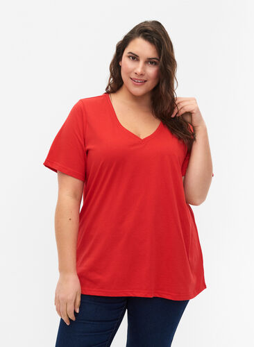 FLASH - T-shirt avec col en V, High Risk Red, Model image number 0