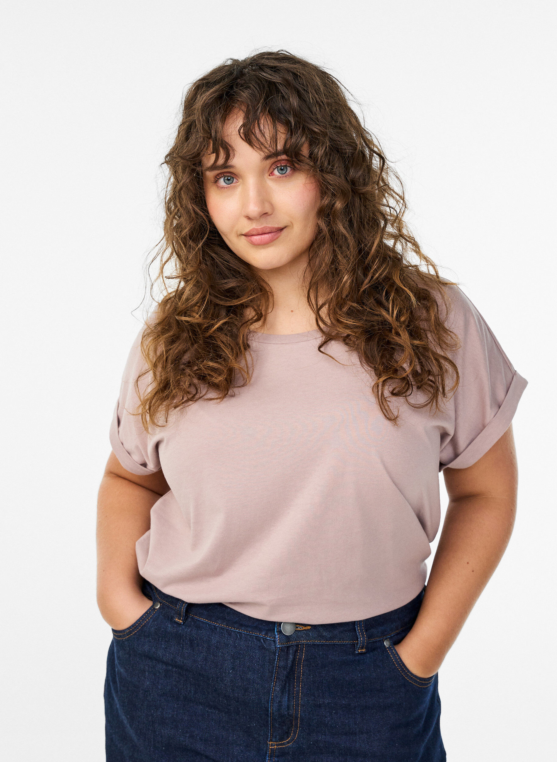 ZizziT-shirt &agrave; manches courtes en m&eacute;lange de coton, Rose poudr&eacute;e, Model image number 0