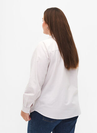 Chemise à manches longues en coton, White Taupe Stripe, Model image number 1
