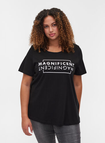 T-shirt en coton à manches courtes avec imprimé, Black/Magnificent, Model image number 0