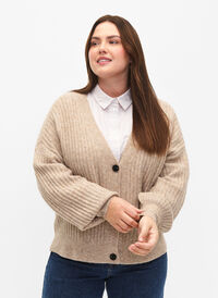 Cardigan mélangé en tricot côtelé, Simply Taupe Mel., Model