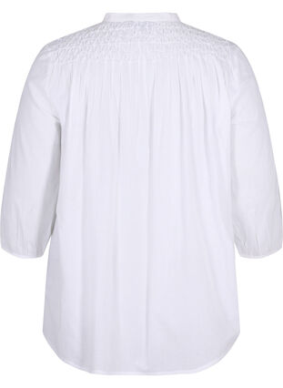 Katoenen top met 3/4 mouwen en smokwerk, Bright White, Packshot image number 1