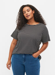 Lot de 2 T-shirt basiques en coton, Black/Black Stripe, Model
