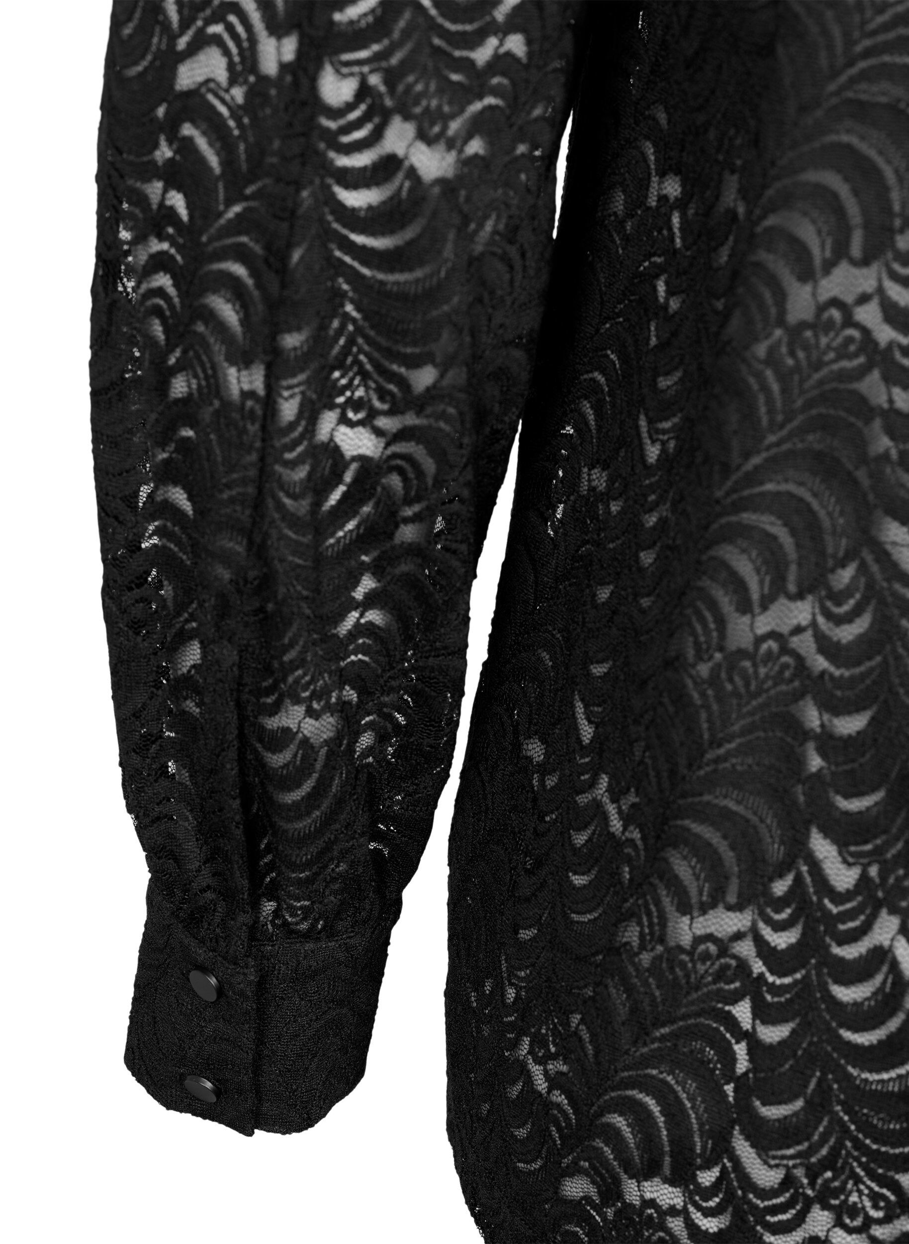 Zizzi Blouse en dentelle &agrave; manches longues, Black, Packshot image number 3
