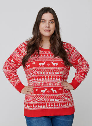 Pull tricotée à motif de Noël, Barbados Cherry Comb, Model image number 0