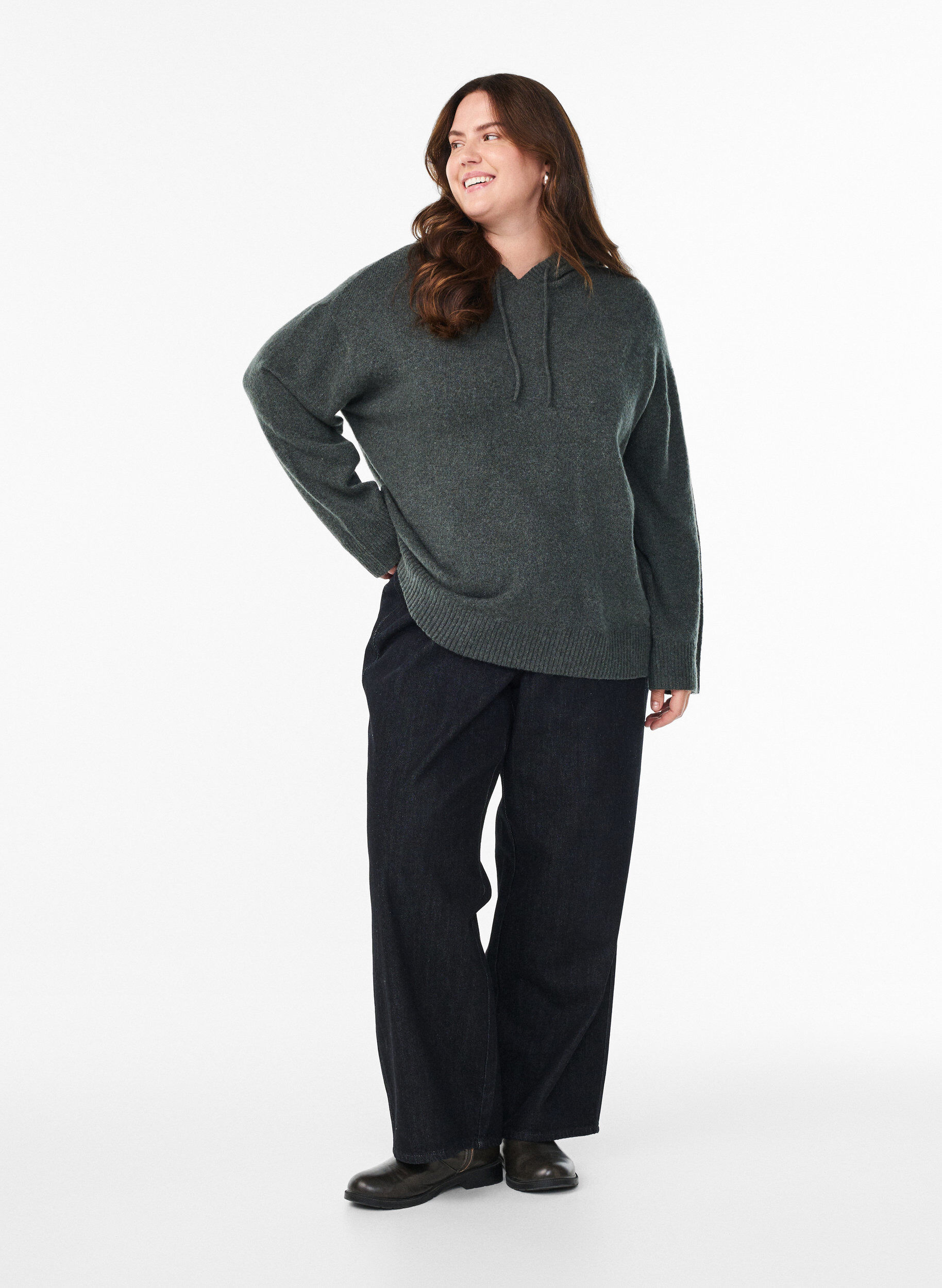 ZizziGebreide hoodie, Groen, Model image number 1