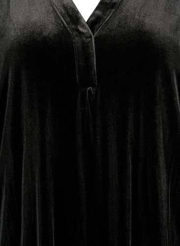 Robe en velours à manches longues avec col en V, Black, Packshot image number 2