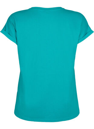 T-shirt met korte mouwen van katoenmix, Teal Blue, Packshot image number 1
