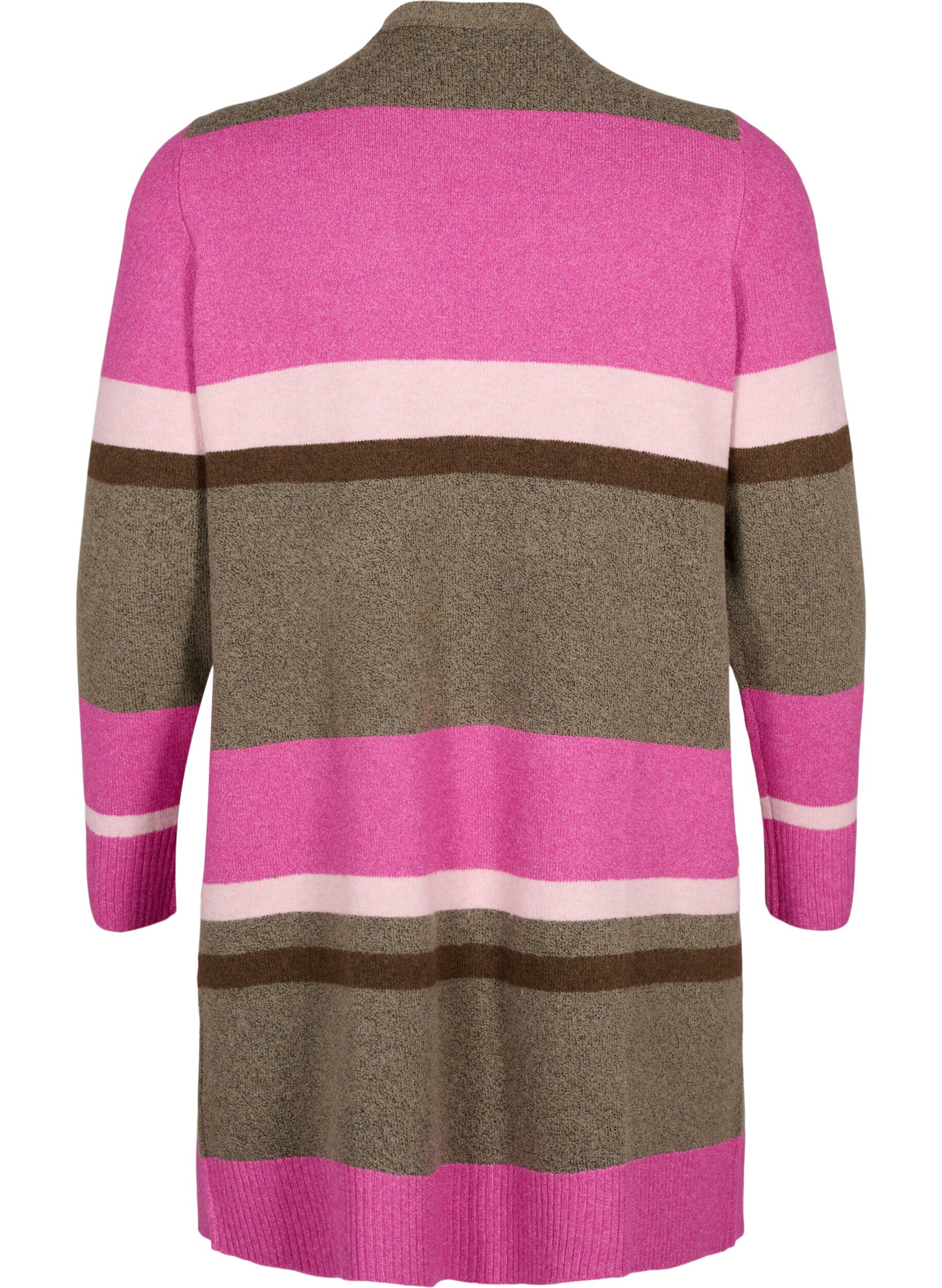Zizzi Cardigan long en tricot avec rayures larges, Rose, Packshot image number 1