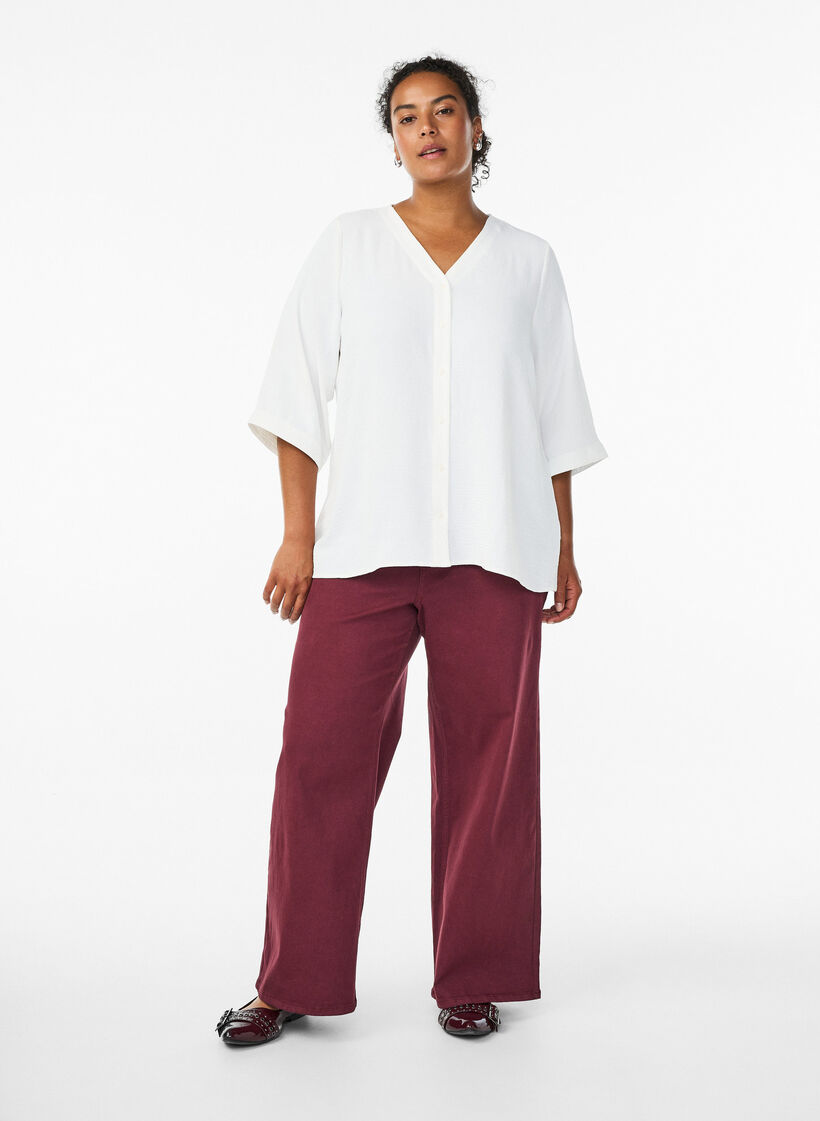 Shirtblouse met V-hals en 3/4 mouwen, Vanille, Model image number 1