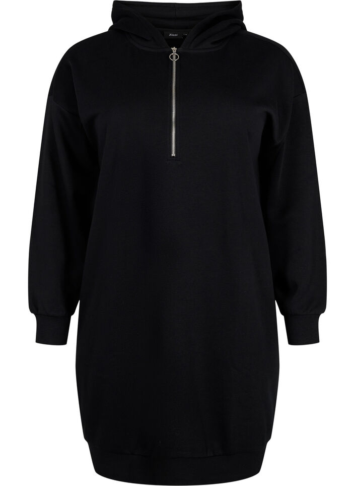 Robe sweat-shirt avec capuche et fermeture éclair, Black, Packshot image number 0