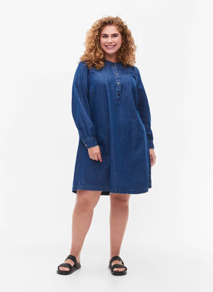 Denim jurk met lange mouwen, Blue denim, Model image number 2