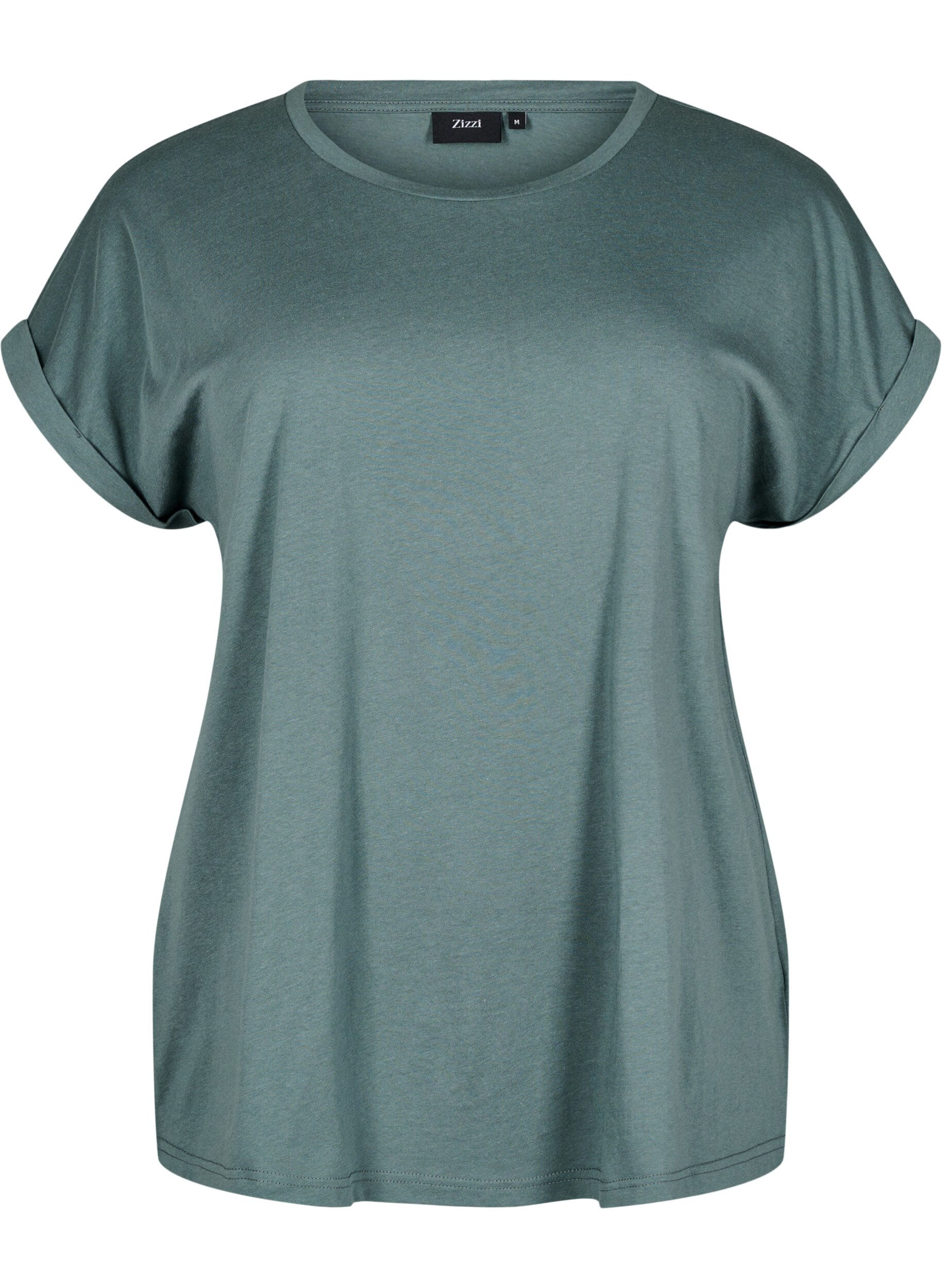 ZizziT-shirt met korte mouwen van katoenmix, Groen, Packshot image number 0