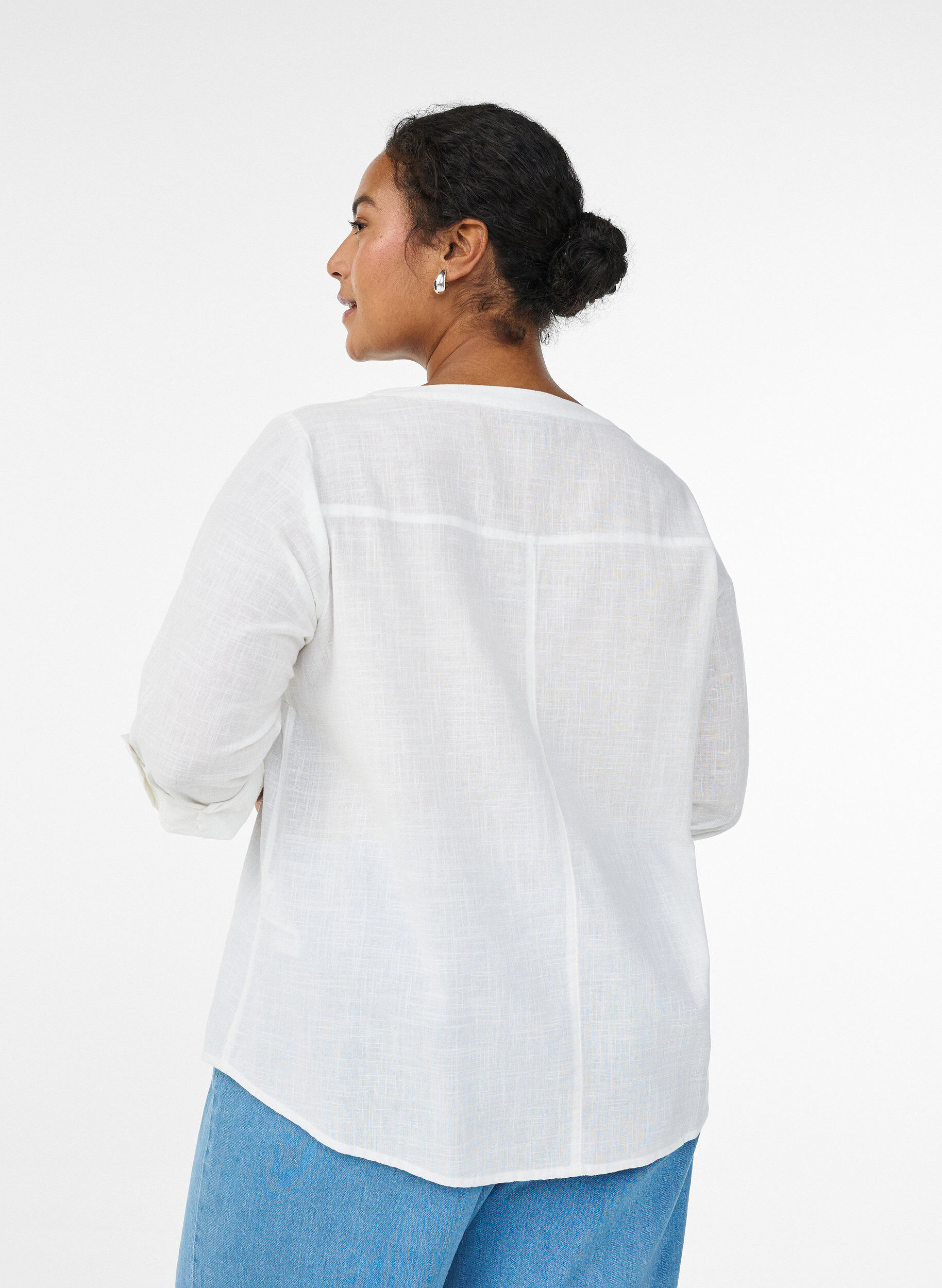ZizziChemisier en coton avec col en V, Blanc, Model image number 2