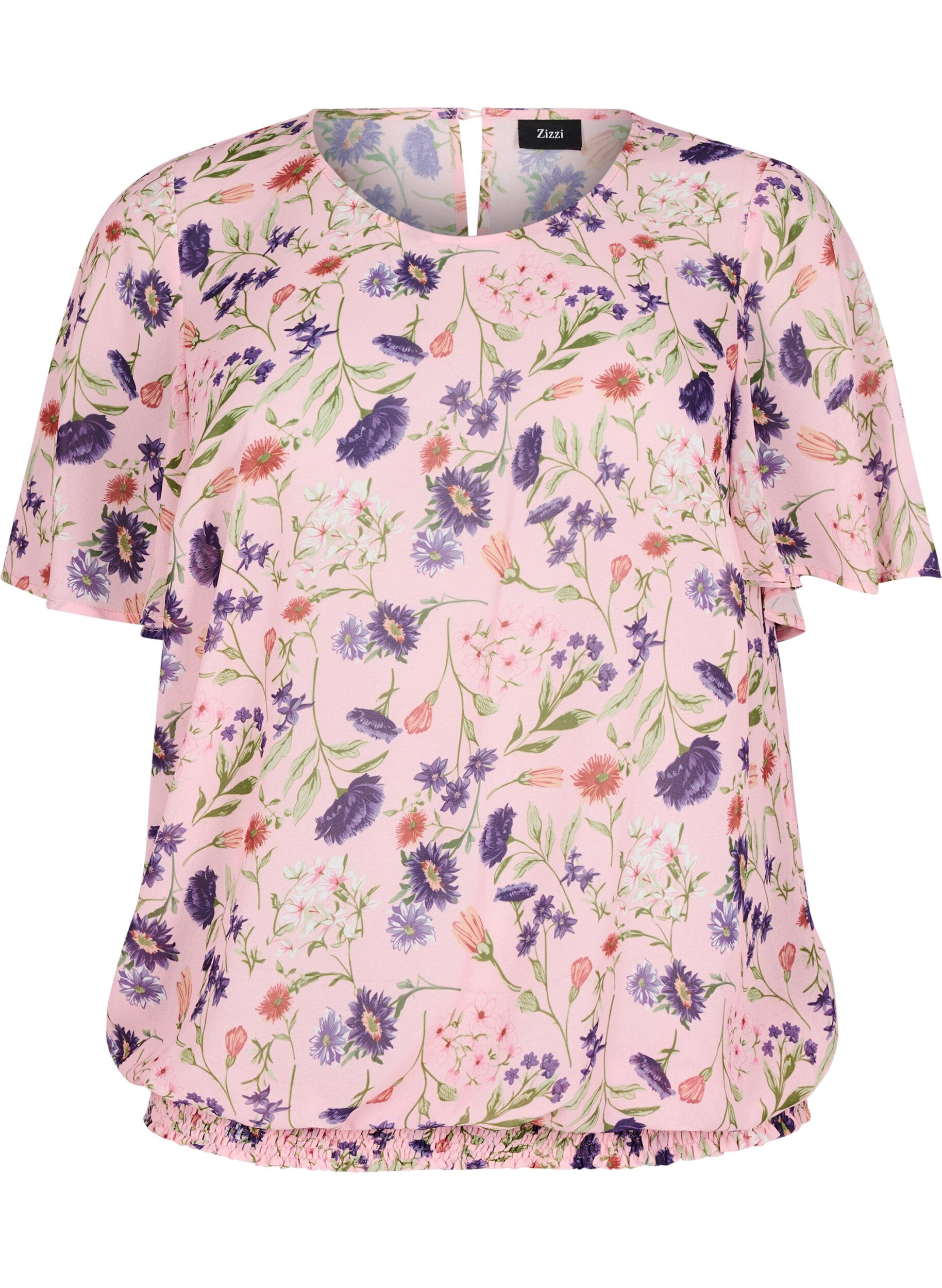 ZizziBloemenblouse met korte mouwen en smokwerk, Roze, Packshot image number 0