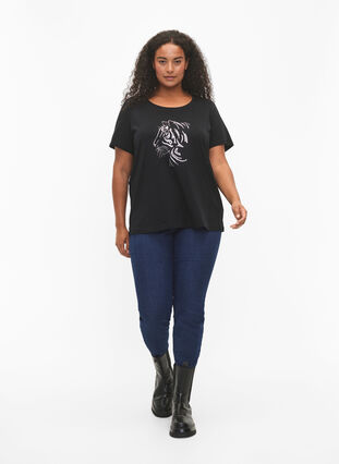 Katoenen T-shirt met motief, Black w. Lion, Model image number 2