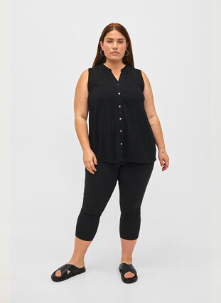 Mouwloze viscose blouse met gehaakt detail, Black, Model image number 2