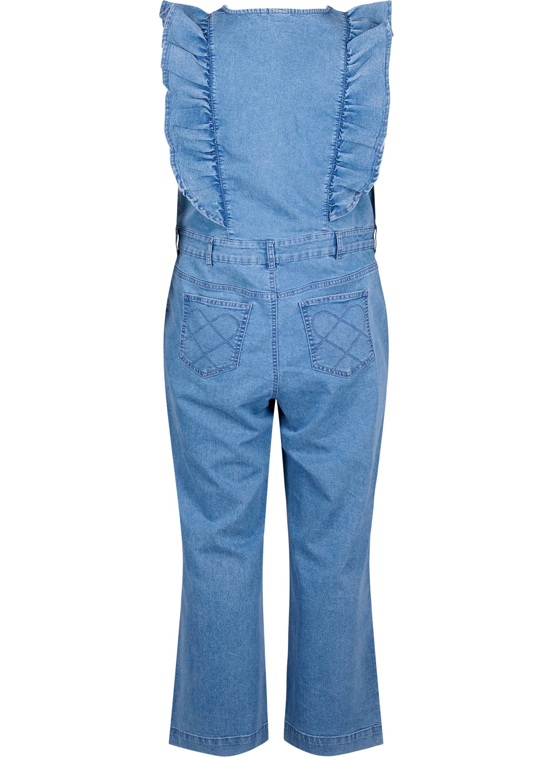 ZizziDenim jumpsuit met ruches, Light Blue Denim, Packshot image number 1