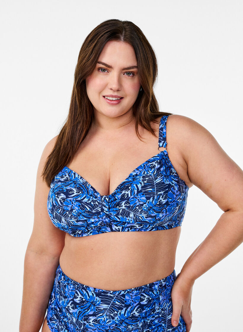 Haut de bikini avec armatures et imprim&eacute;, Bleu, Model image number 0