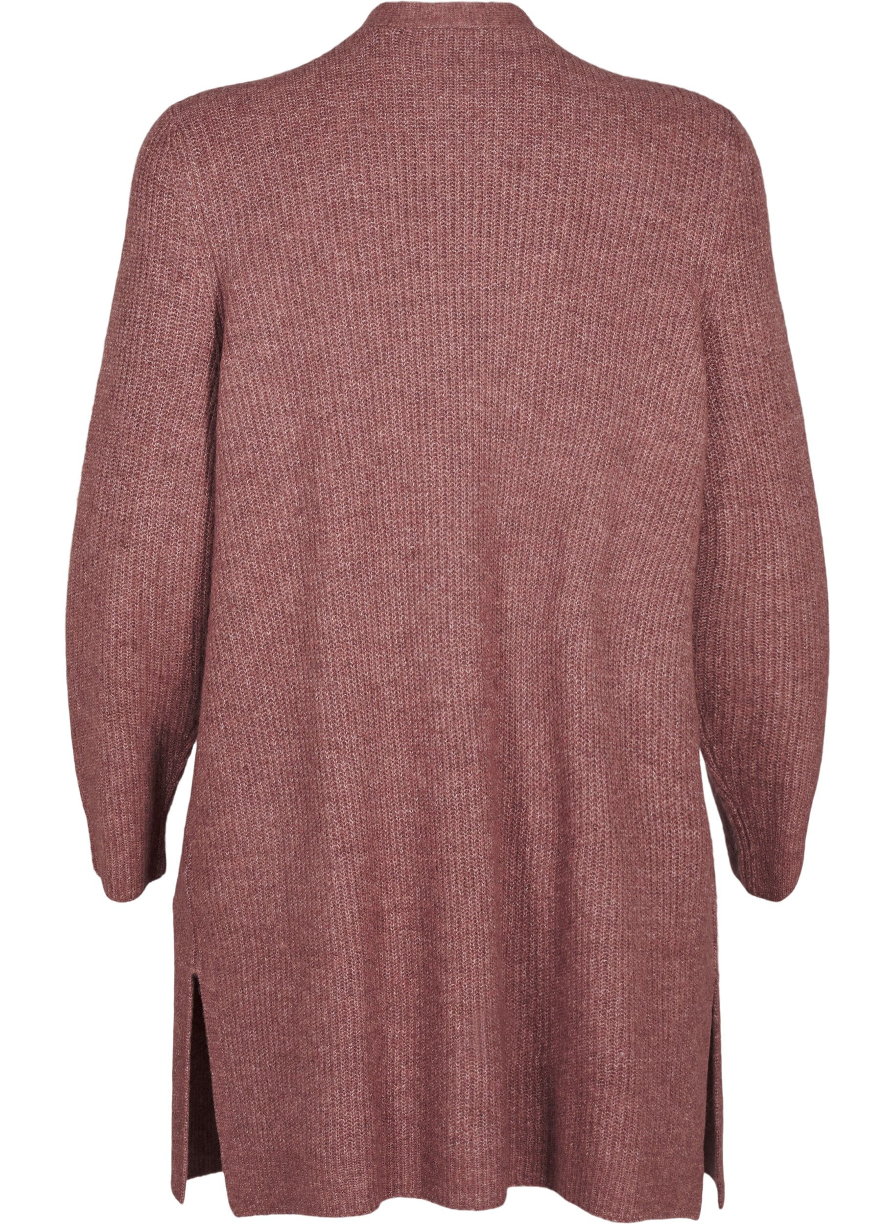 ZizziFLASH - Geribde cardigan met splitten, Rose Brown Melange, Packshot image number 1