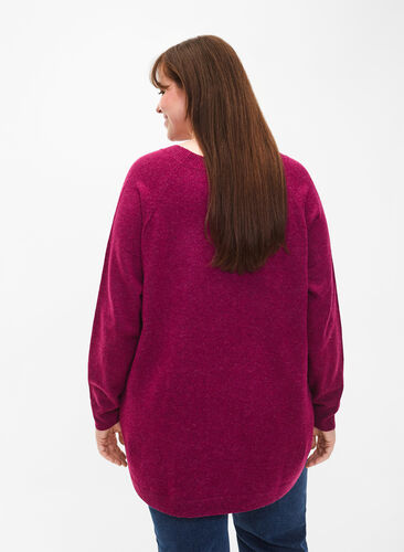 Gebreide gemêleerde pullover met parelknopen aan de zijkanten	, Raspberry Mel., Model image number 1