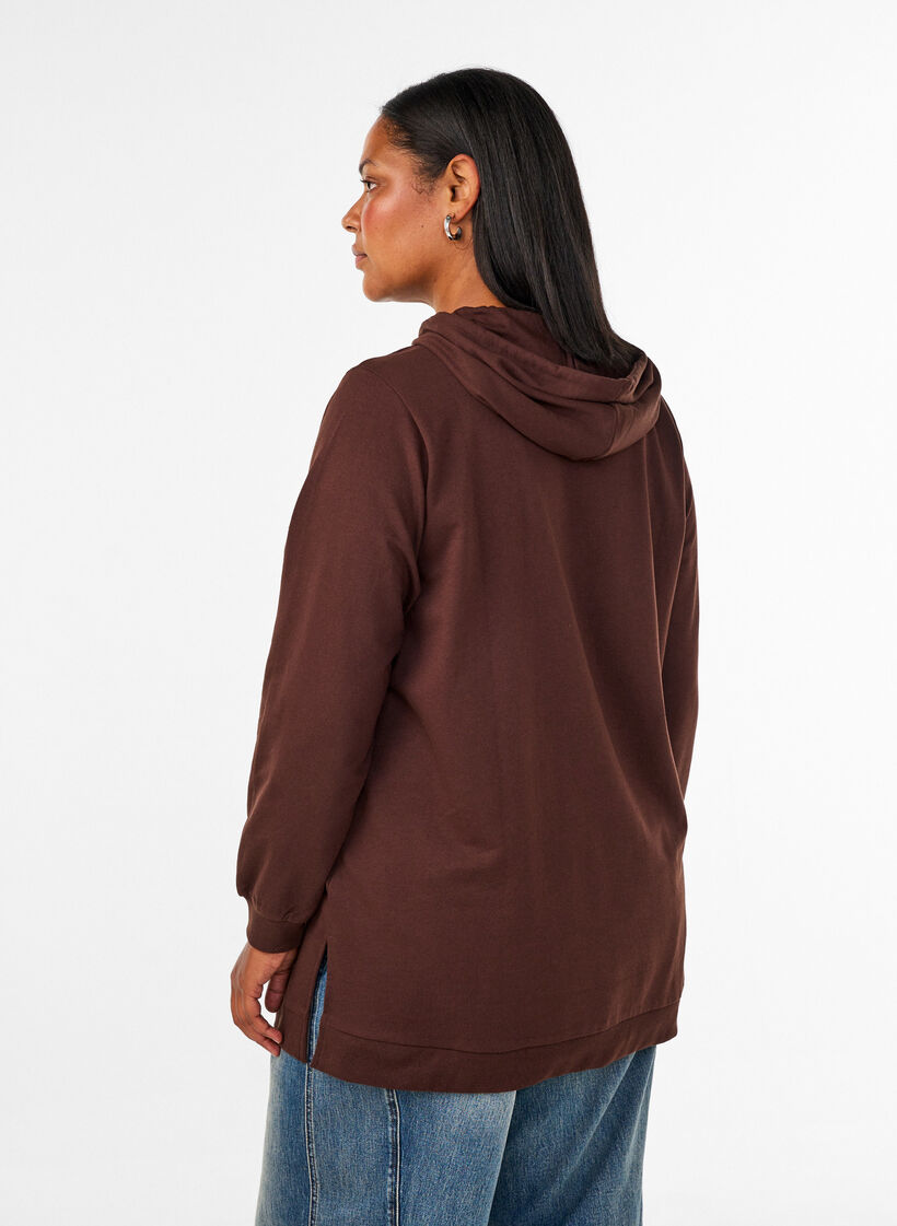 Hoodie met een terry tekstmotief, Bruin, Model image number 2