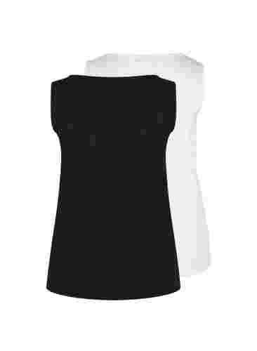 2-pack basic tanktops in rib, Black/Bright White, Packshot image number 1