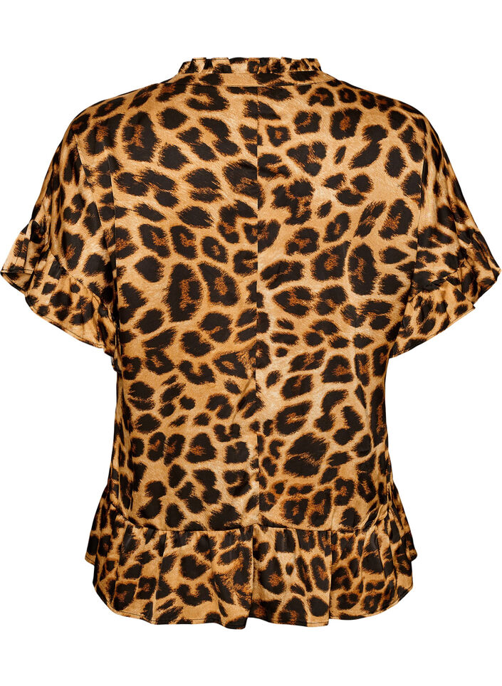 Blouse met luipaardprint en ruches, Bruin, Packshot image number 1