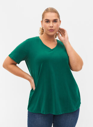 T-shirt en coton uni basique, Evergreen, Model image number 0