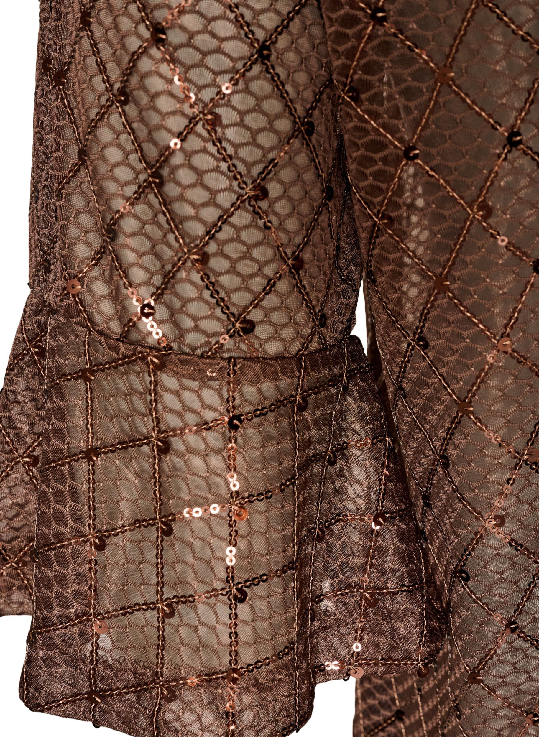ZizziDoorschijnende blouse met pailletten en een ruitpatroon, Bruin, Packshot image number 3