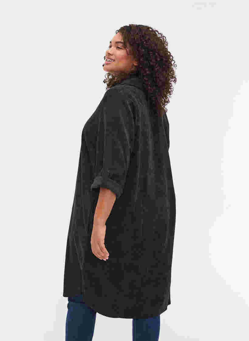 Fluwelen jurk met 3/4 mouwen en knopen, Black, Model image number 1