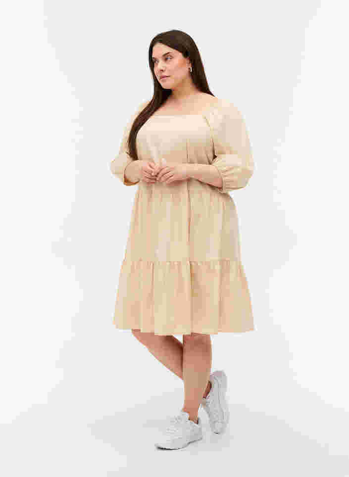Katoenen jurk met a-lijn en ballonmouwen, Pink Tint, Model image number 2