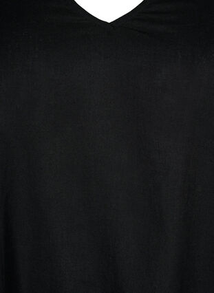 Robe à col en V en coton mélangé avec du lin, Black, Packshot image number 2
