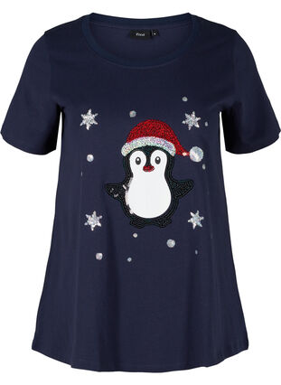 Kerst t-shirt in katoen, Night Sky Pingvin, Packshot image number 0