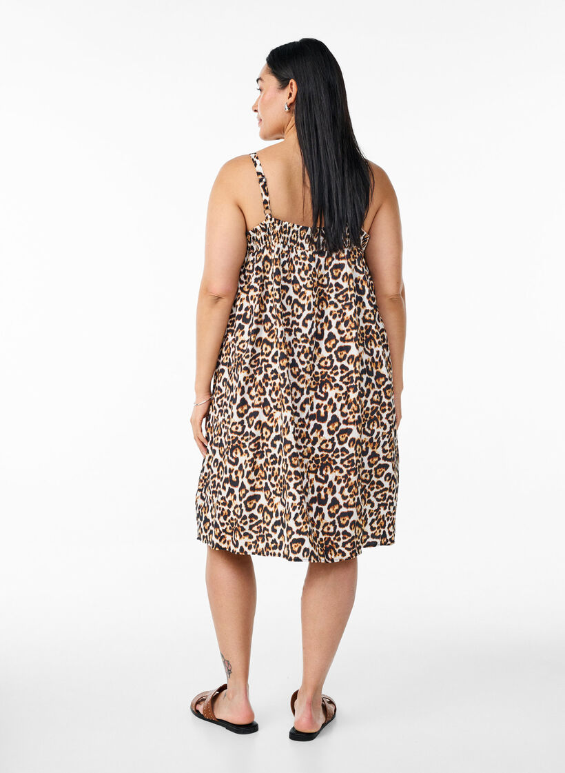 Robe courte en viscose avec bretelles spaghetti, Beige, Model image number 2