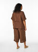 Pantalon culotte en mousseline de coton avec taille haute, Marron, Model image number 1